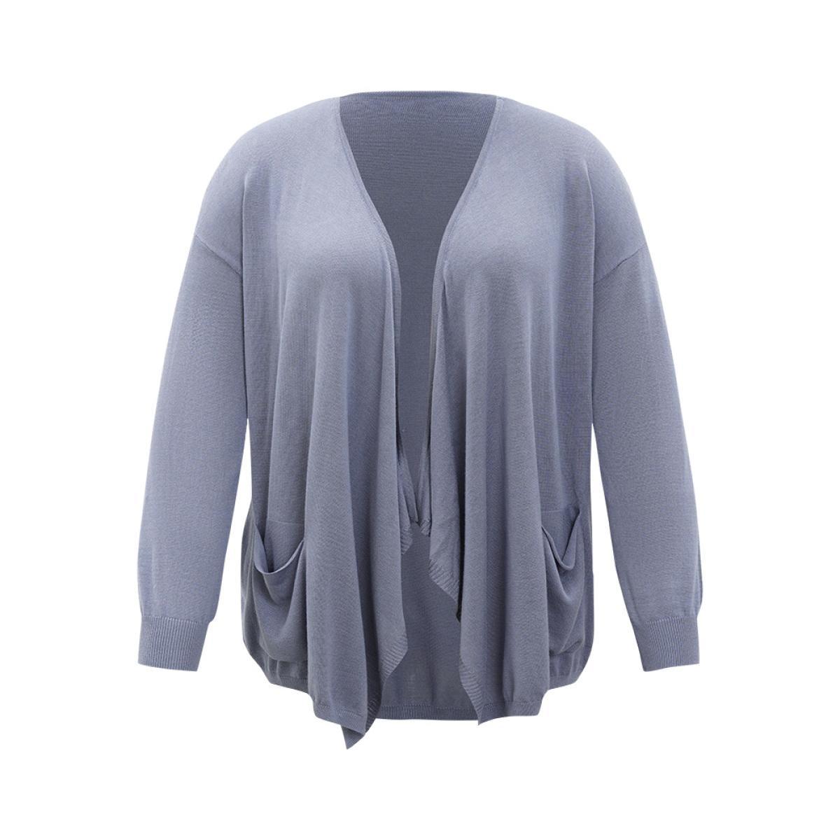 Plus Size Supersoft Essentials Solid Lapel Collar Patched Pocket Cardigan Stone Women Casual Loose Long Sleeve Dailywear Cardigans BloomChic 10/M Product Image