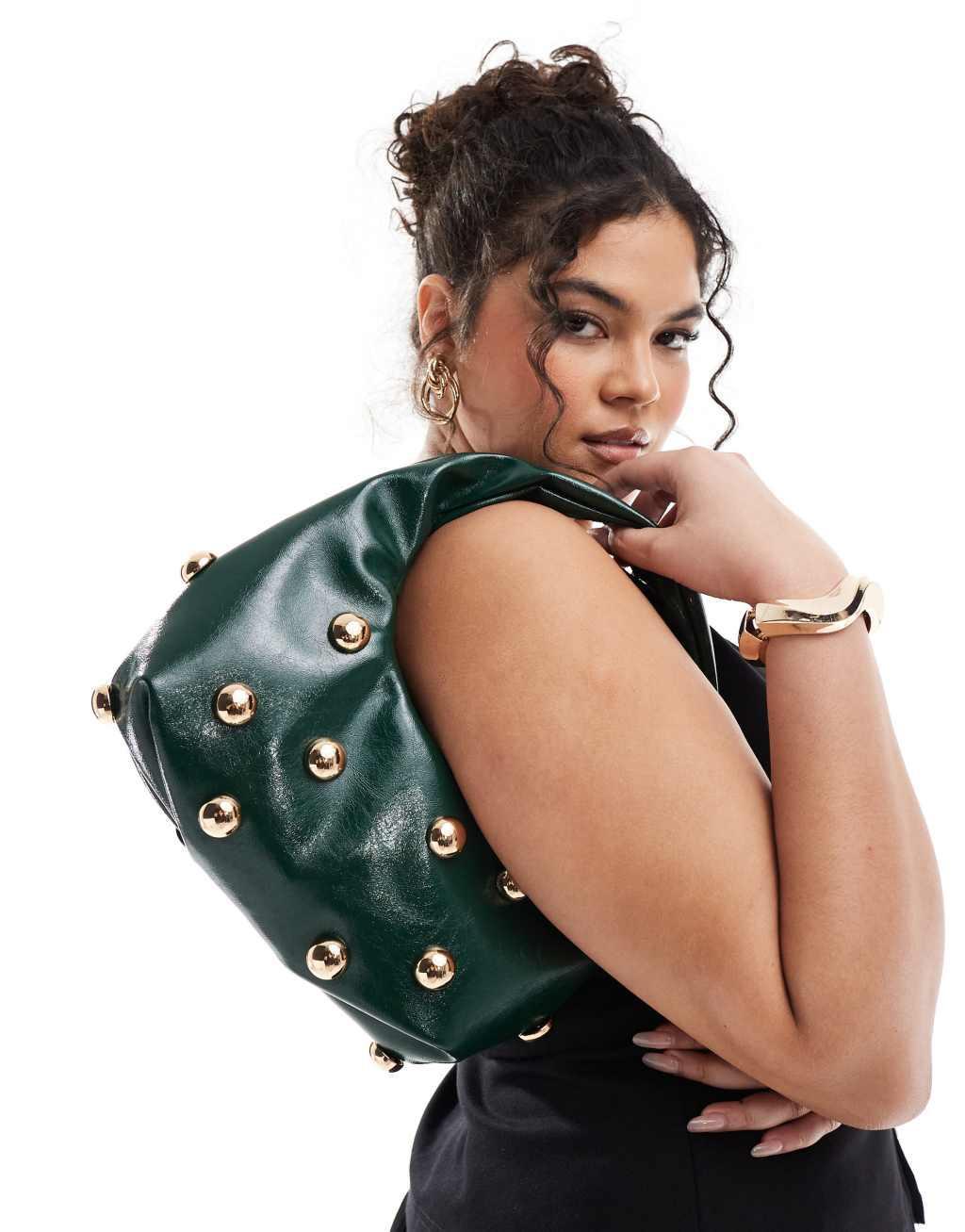 Glamorous studded mini grab bag in green  Product Image