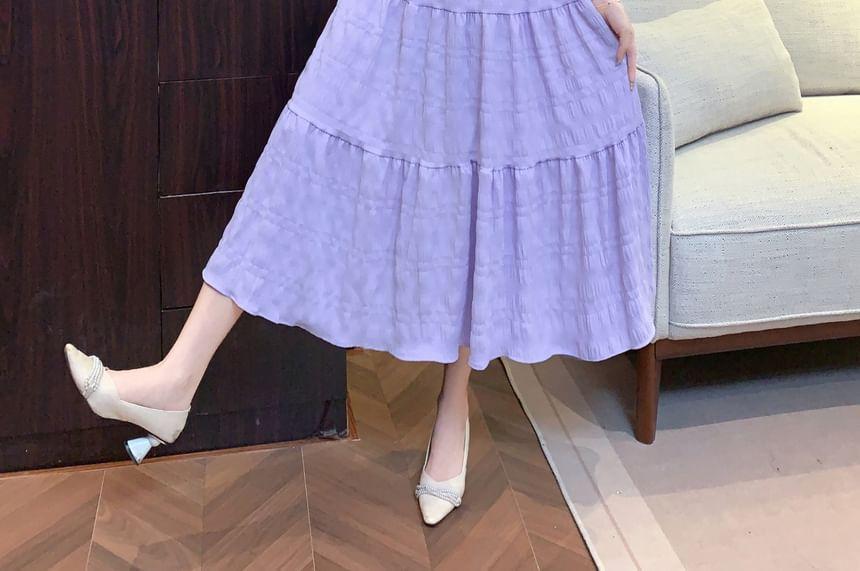 Puff-Sleeve Plain Maxi A-Line Dress Product Image
