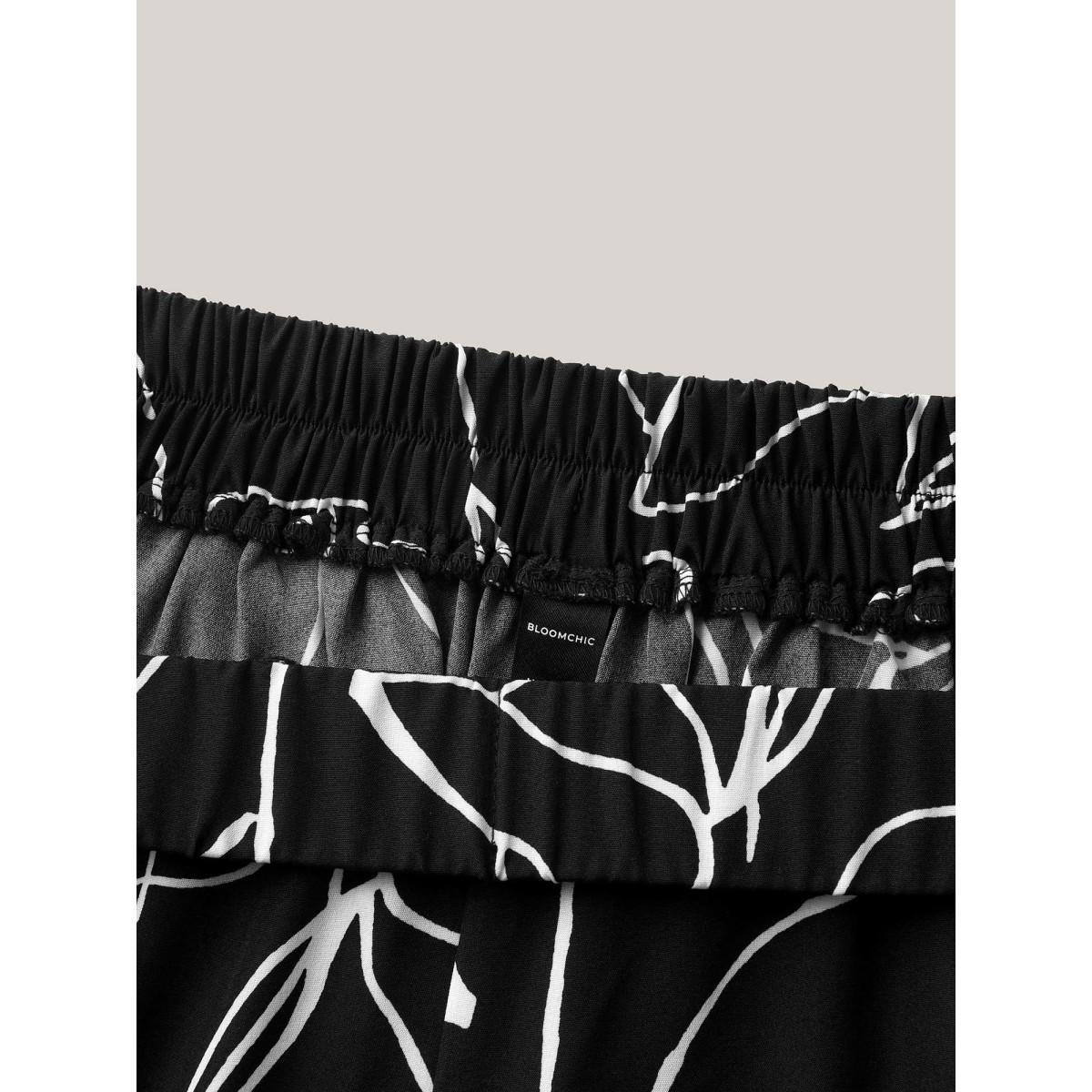 Plus Size Abstract Print Flowy Wide-Leg Pants Women Black Elegant Wide Leg Mid Rise Everyday-Elegant Pants BloomChic 14-16/1X Product Image