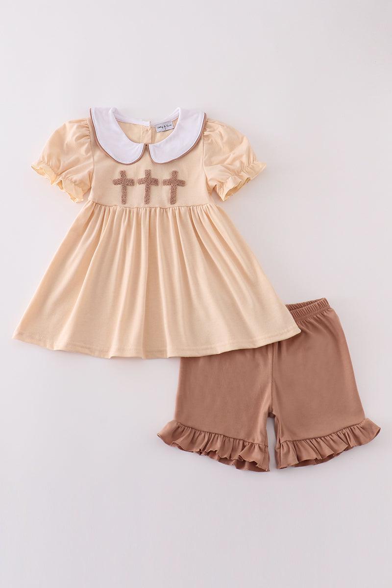 Cream cross french knot dress Product Image