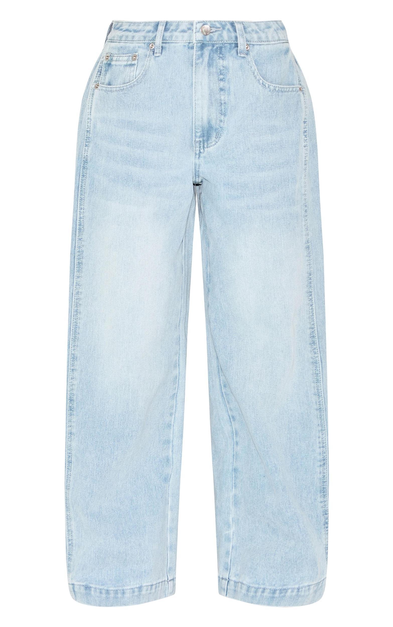 Petite Light Blue Denim Side Pleated Detail Wide Leg Jeans Product Image