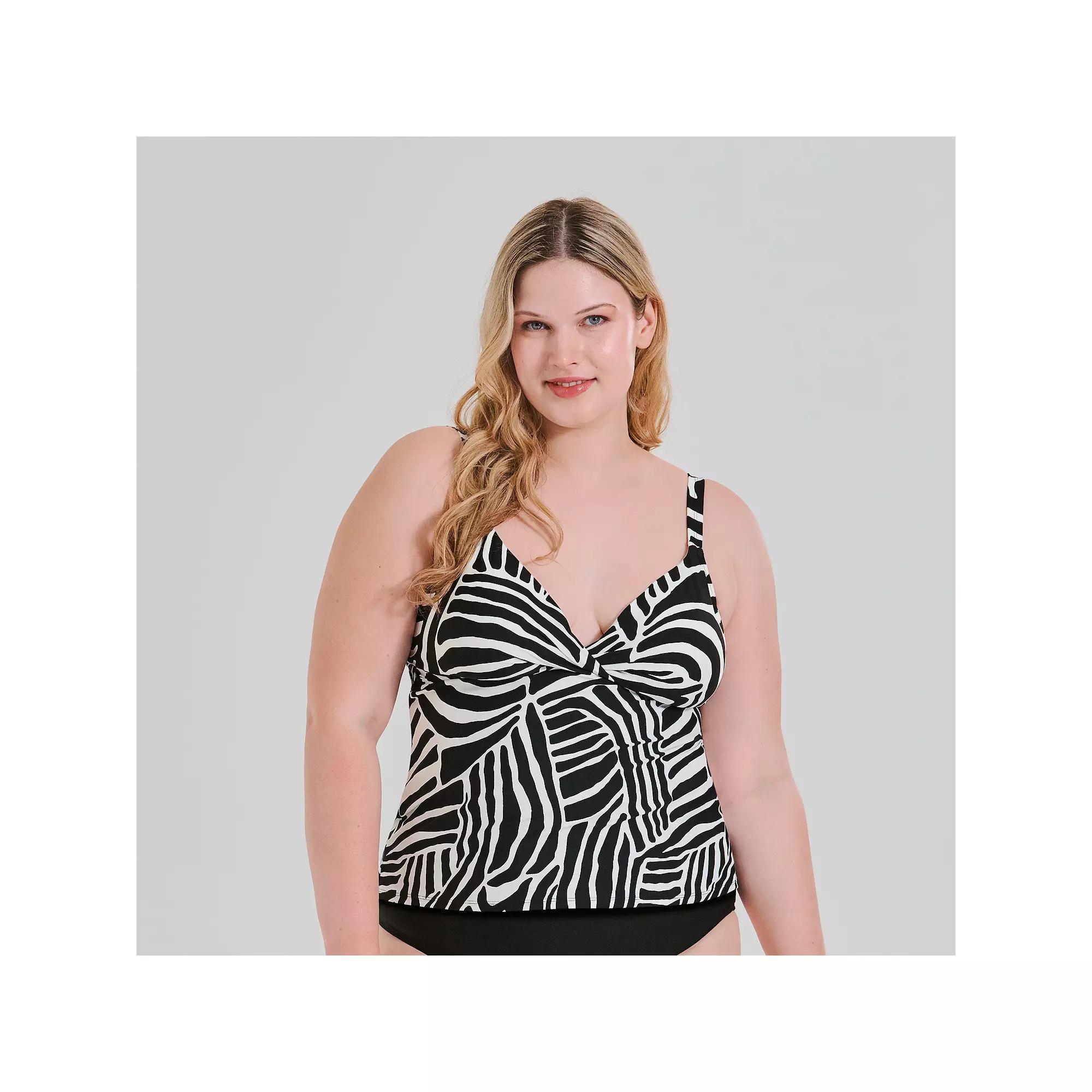 Plus Size Freshwater Molded Twist Front Tankini Swim Top, Women's, Size: 3XL, Zebra Waves Product Image