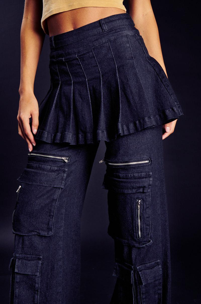 WANT U BACK WIDE LEG DENIM PANT WITH SKIRT Product Image