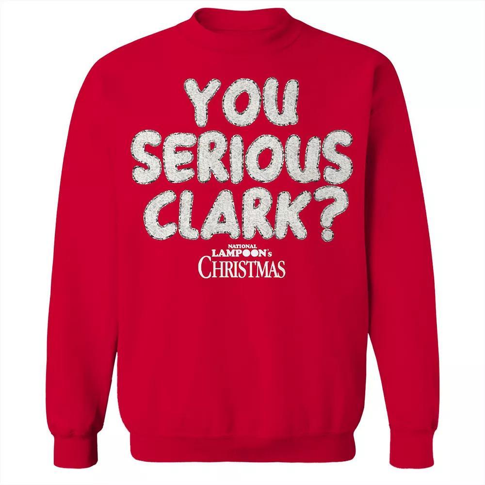 Men's You Serious Clark Text National Lampoon's Christmas Vacation Graphic Fleece Crew Sweatshirt, Size: Small, Red Product Image