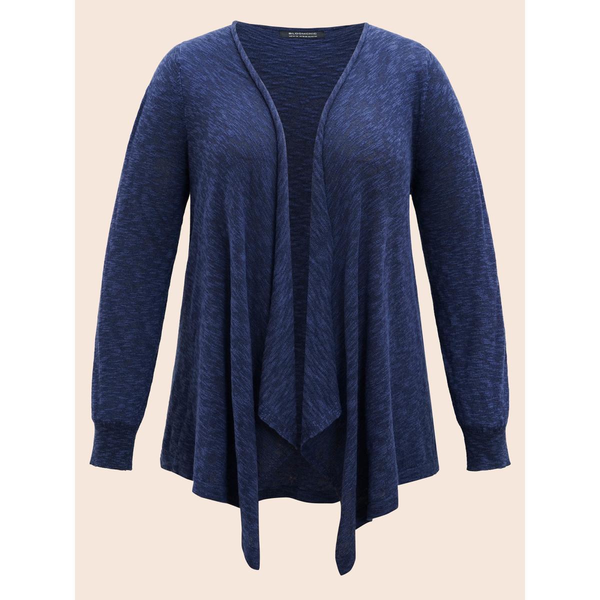Plus Size Kimono Collar Hanky Hem Cardigan Indigo Women Casual Loose Long Sleeve Everyday Cardigans BloomChic 12/L Product Image
