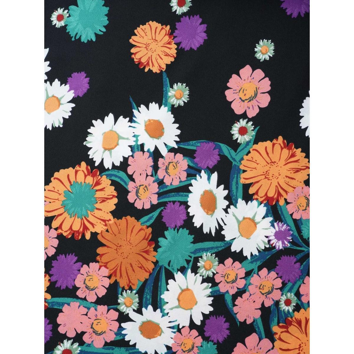 Plus Size Floral Print Pleated Midi Skirt Women BlackFlower Elegant Contrast Bodycon Low stretch Slanted pocket Party Skirts BloomChic 14-16/1X Product Image
