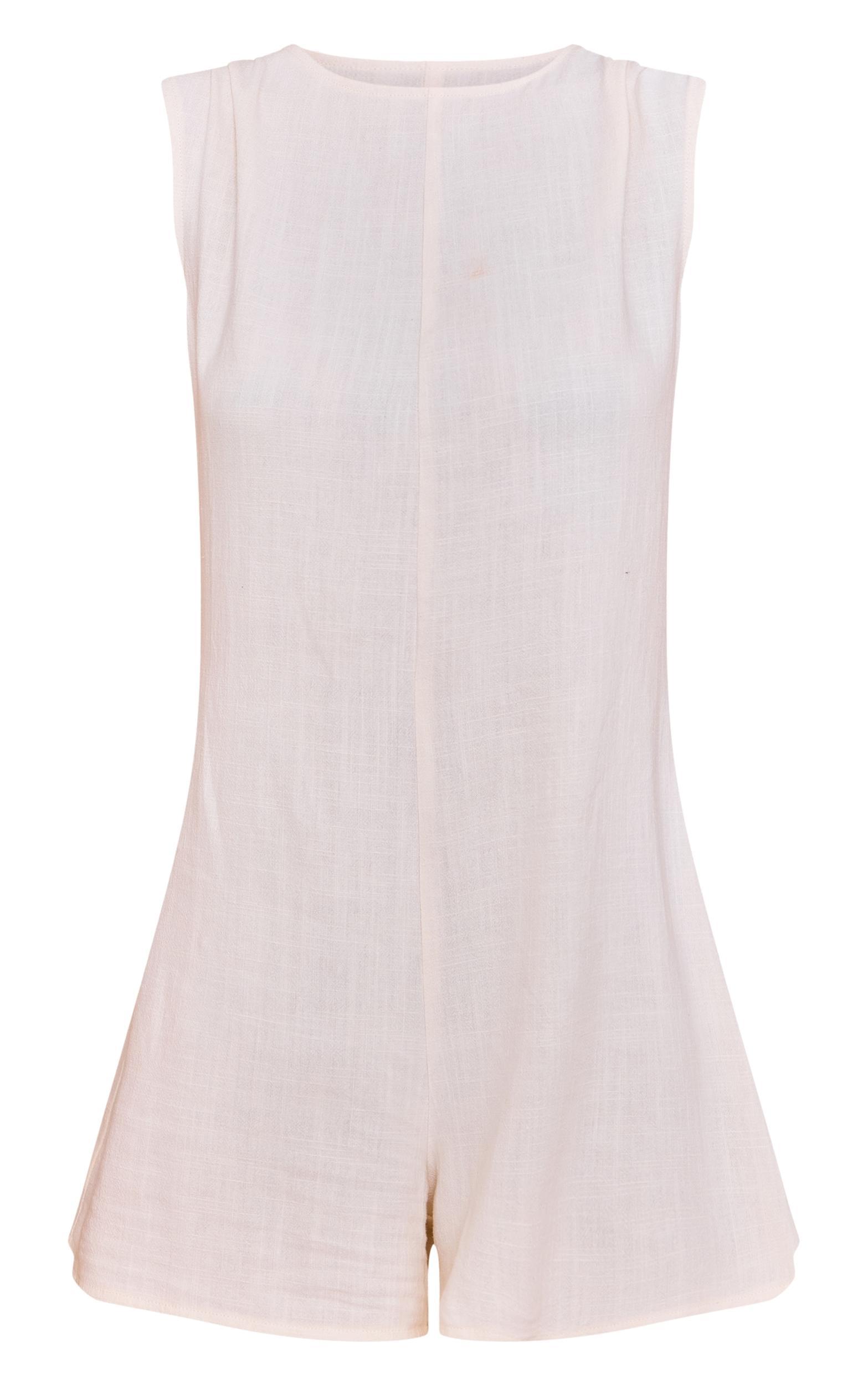 Natural Linen Blend Slouchy Boat Neck Romper Product Image
