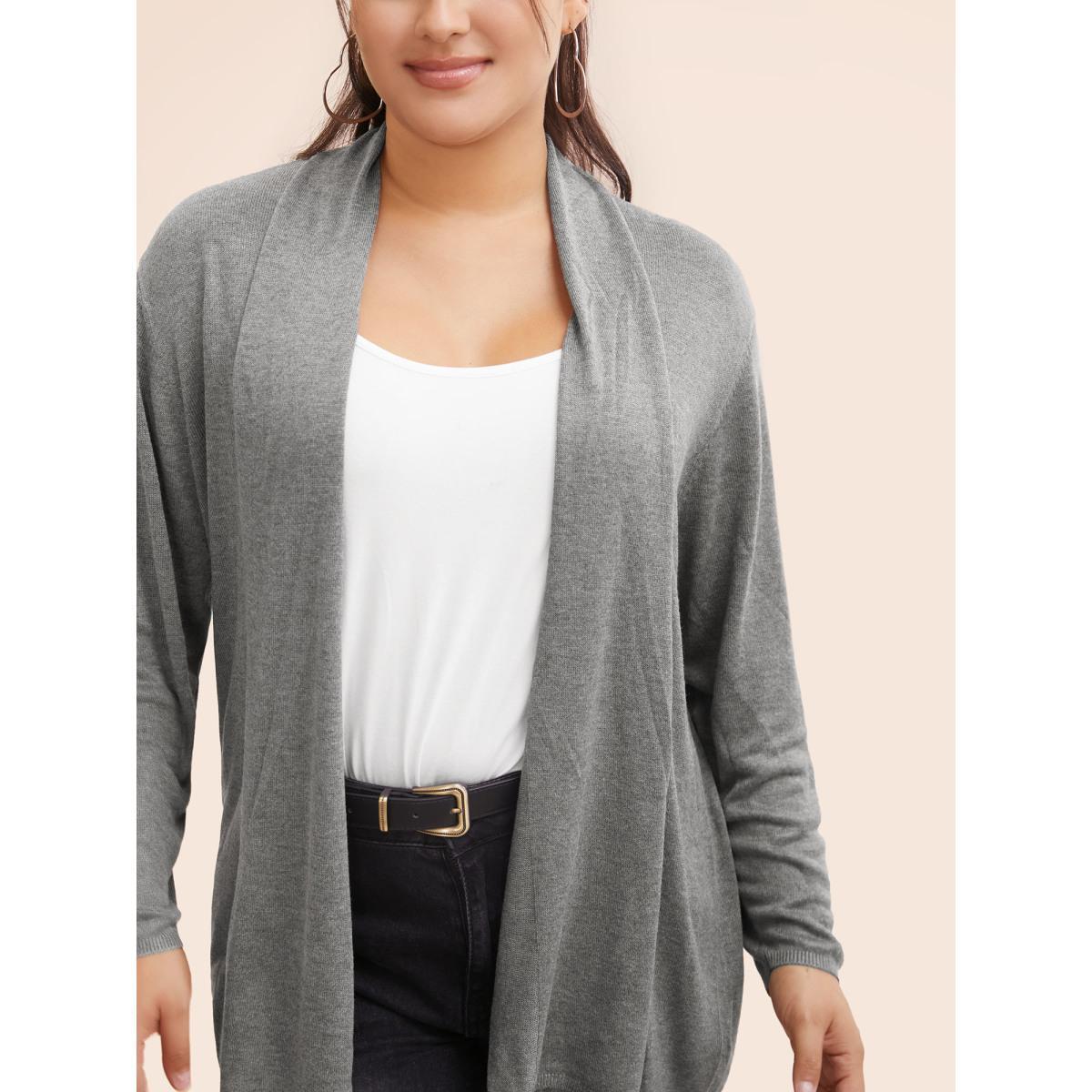 Plus Size Supersoft Essentials Plain Lapel Collar Drape Cardigan DimGray Women Casual Loose Long Sleeve Everyday Cardigans BloomChic 28/5X Product Image