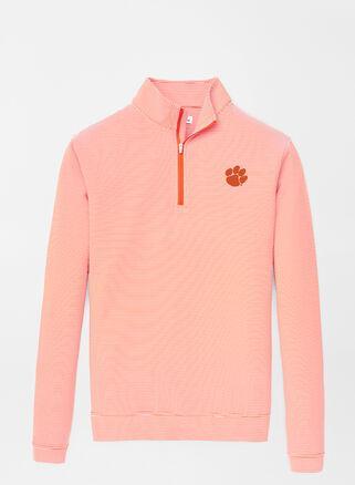 Peter Millar Mens Clemson Perth Sugar Stripe Performance Quarter-Zip | Color: Orange / White | Size: S Product Image
