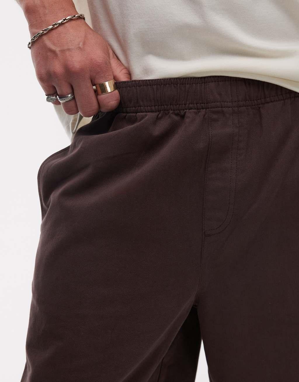 Topman washed cotton shorts in brown Product Image