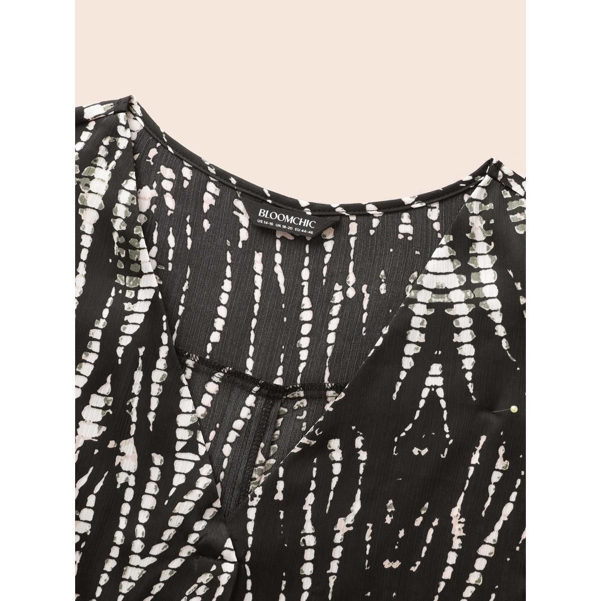 Plus Size Black Animal Print Pleated Dolman Sleeve Blouse Women Elegant Short sleeve V-neck Everyday Blouses BloomChic 28/5X Product Image