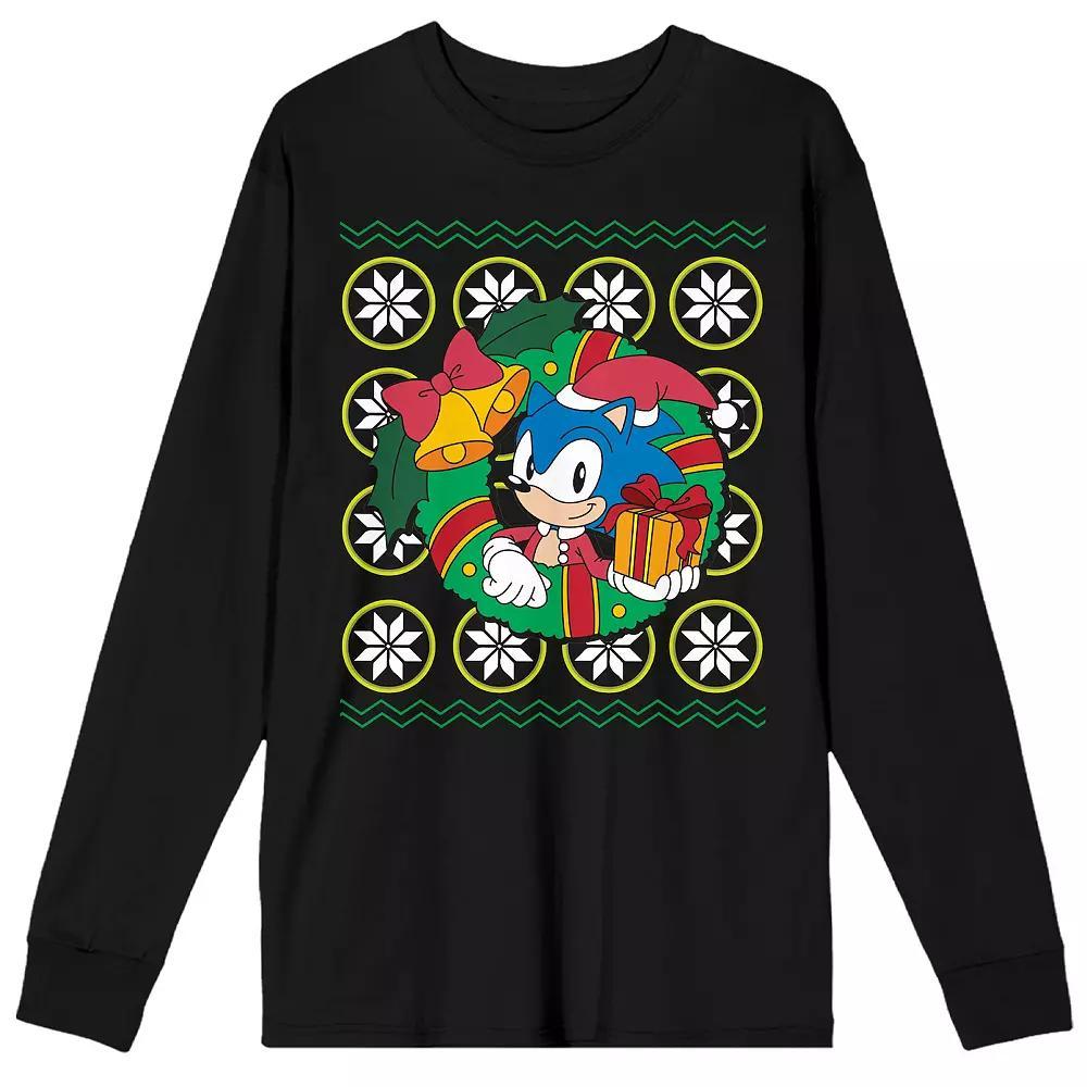 Men's Sonic The Hedgehog Classic Christmas Long Sleeve Graphic Tee, Size: Small, Black Product Image
