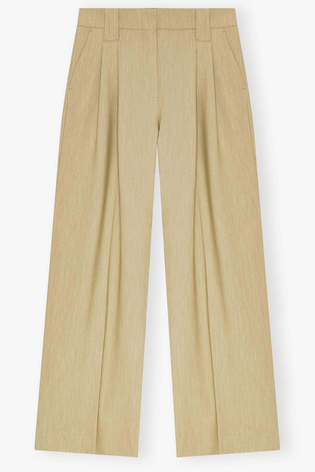 Beige Twill Suiting Mid Waist Pants Product Image