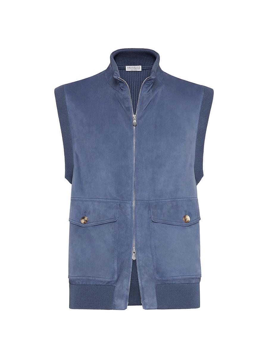 Mens Suede Vest with Cotton Knit Inserts Product Image