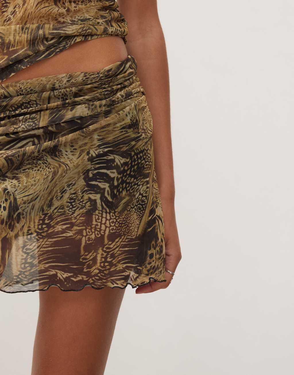 COLLUSION Leopard mix print mesh mini wrap skirt with lace trim in multi Product Image
