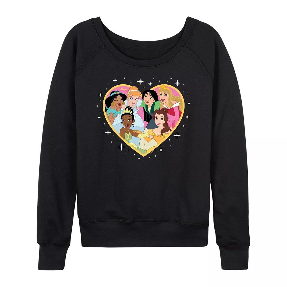 Disney Princess Women's Group Heart French Terry Long Sleeve Tee, Size: XXL, Black Product Image