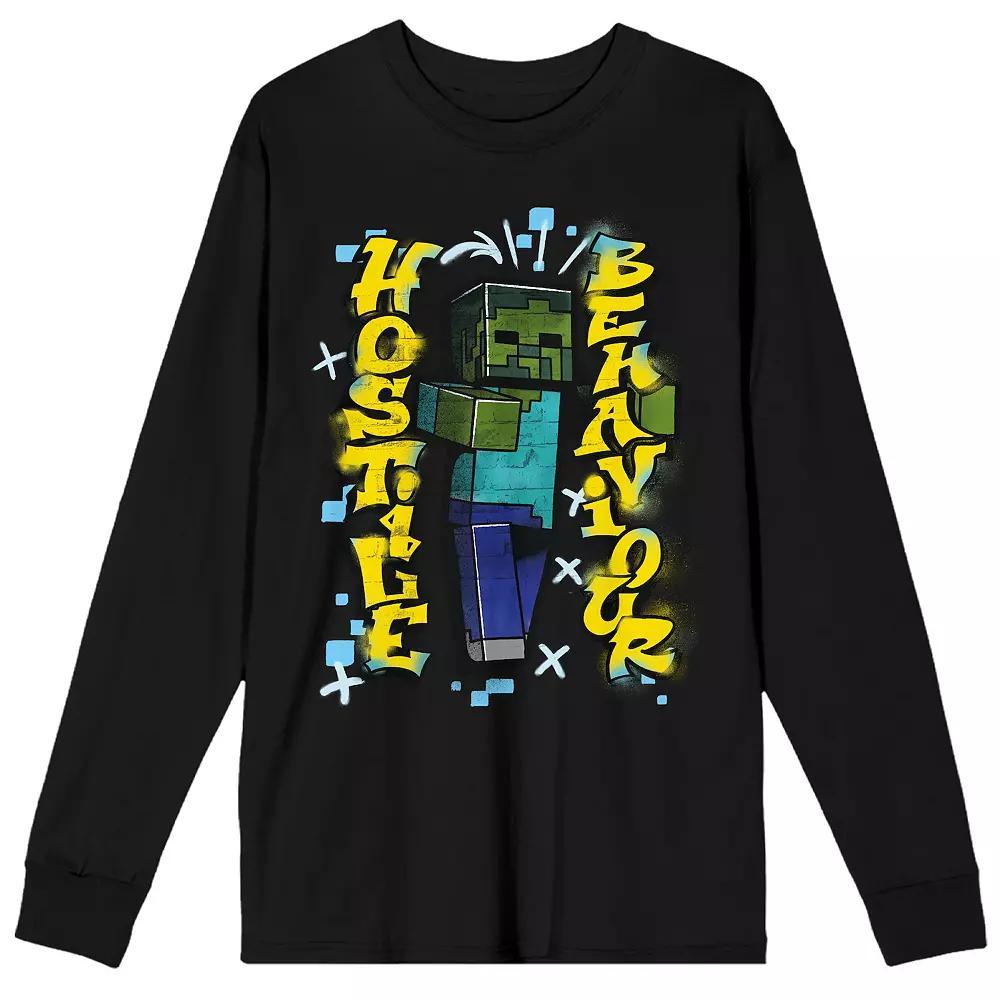 Men's Minecraft Hostile Behavior Long Sleeve Tee, Size: Medium, Black Product Image