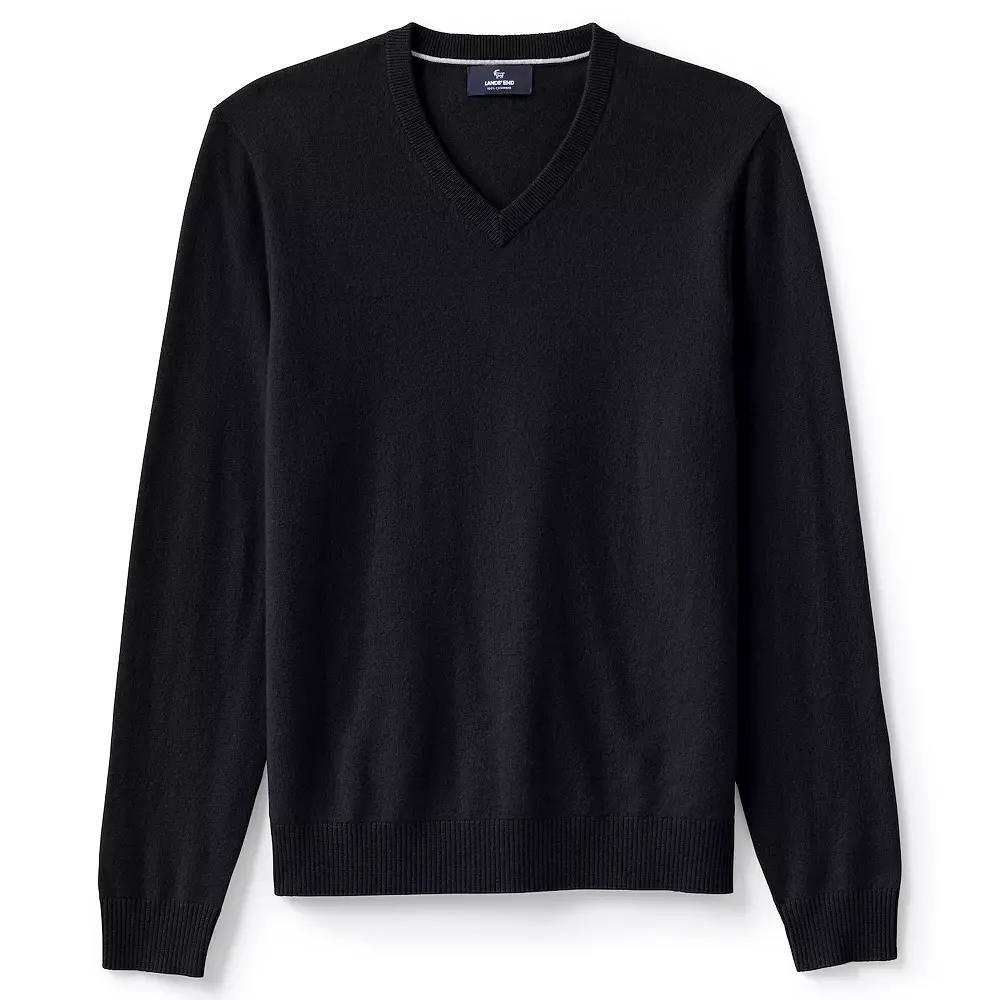 Men's Lands' End Fine-Gauge Cashmere V-neck Sweater, Size: Large, Black Product Image