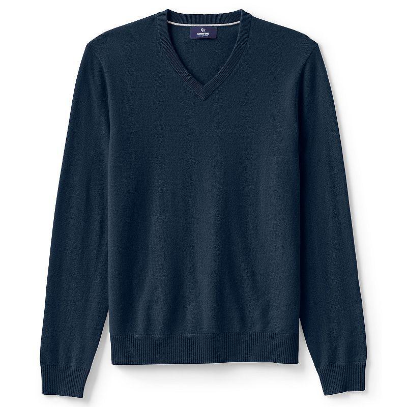 Men's Lands' End Fine-Gauge Cashmere V-neck Sweater, Size: Large, Black Product Image
