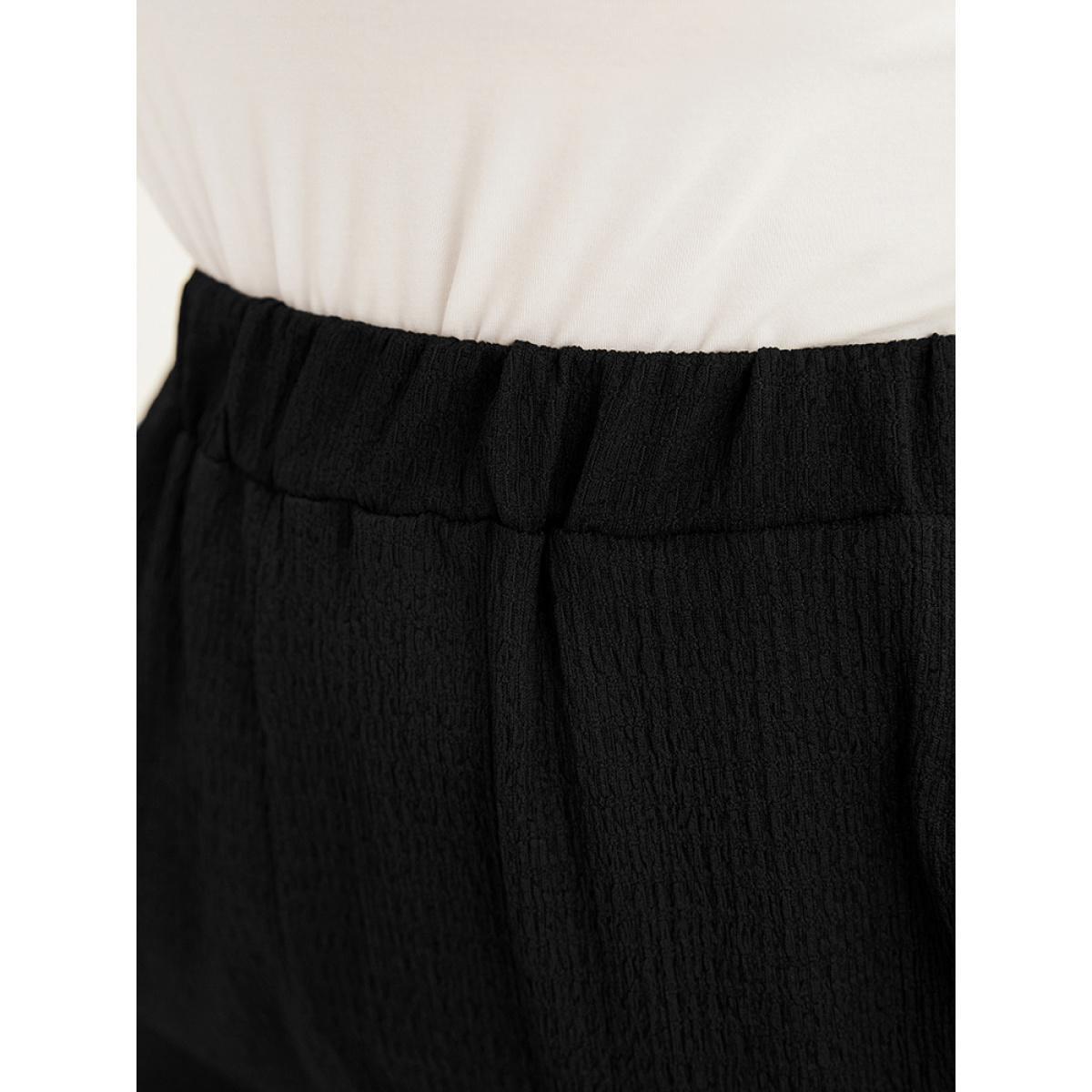 Plus Size Solid Textured Elastic Waist Pocket Bootcut Pants Women Black Casual Mid Rise Dailywear Pants BloomChic 10/M Product Image