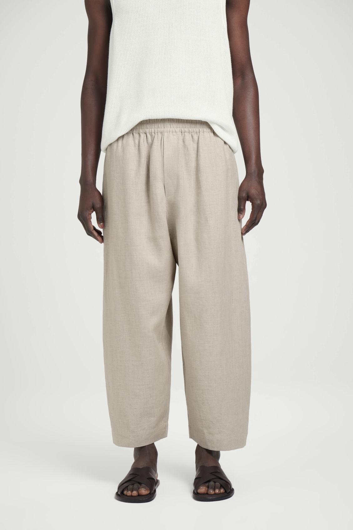 ELASTICATED LINEN WIDE-LEG TROUSERS Product Image