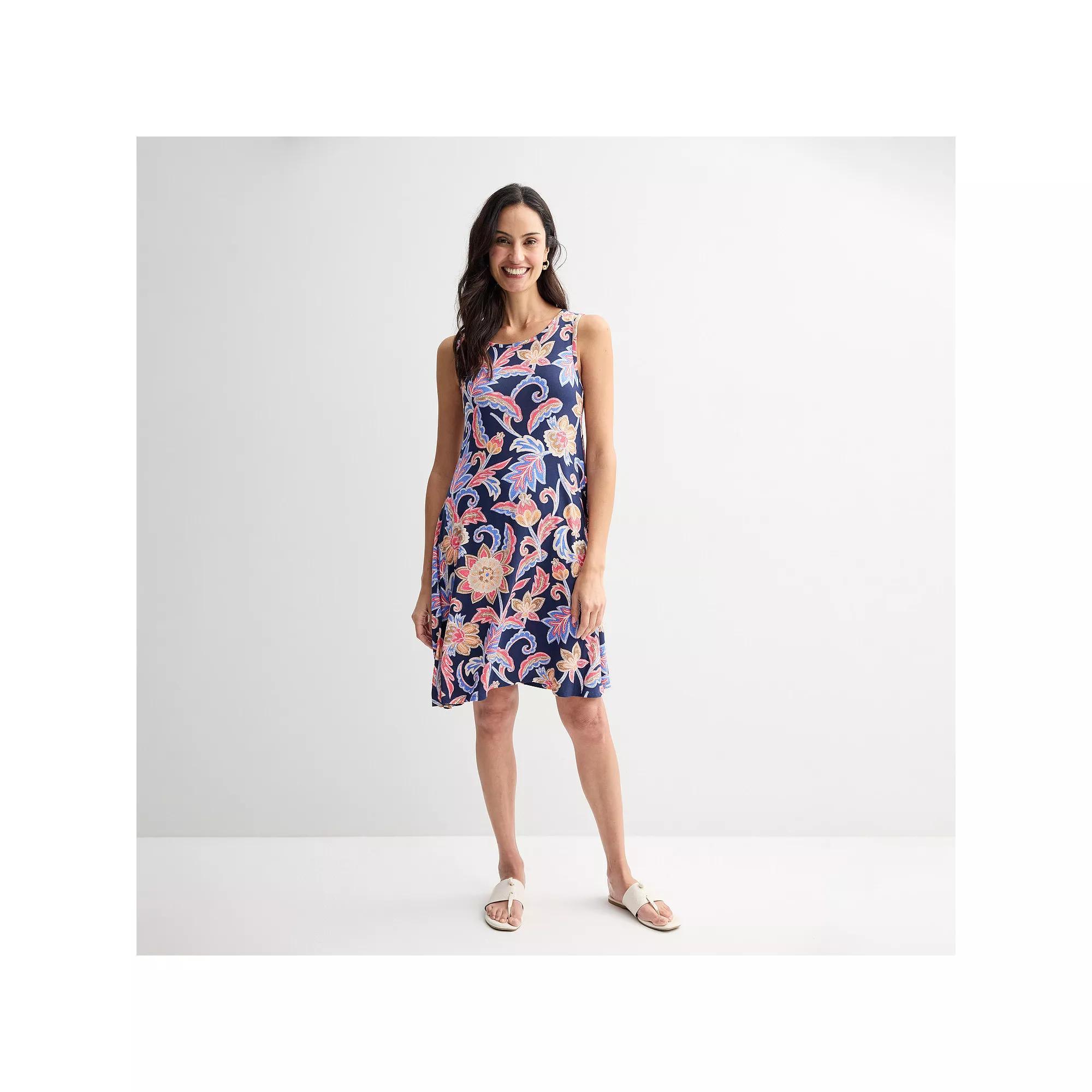 Women's Croft & Barrow® Sleeveless Tank Swing Dress, Size: XXL, Black Fun Palm Product Image