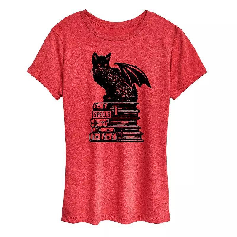 Womens Spells Cat Halloween Tee, Girls Grey Wine Product Image
