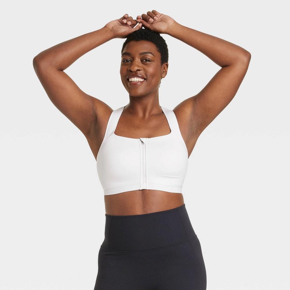 Women's Sculpt High Support Zip-Front Sports Bra - All In Motion™ Black 34B: Adjustable Strap, Molded Cup Product Image