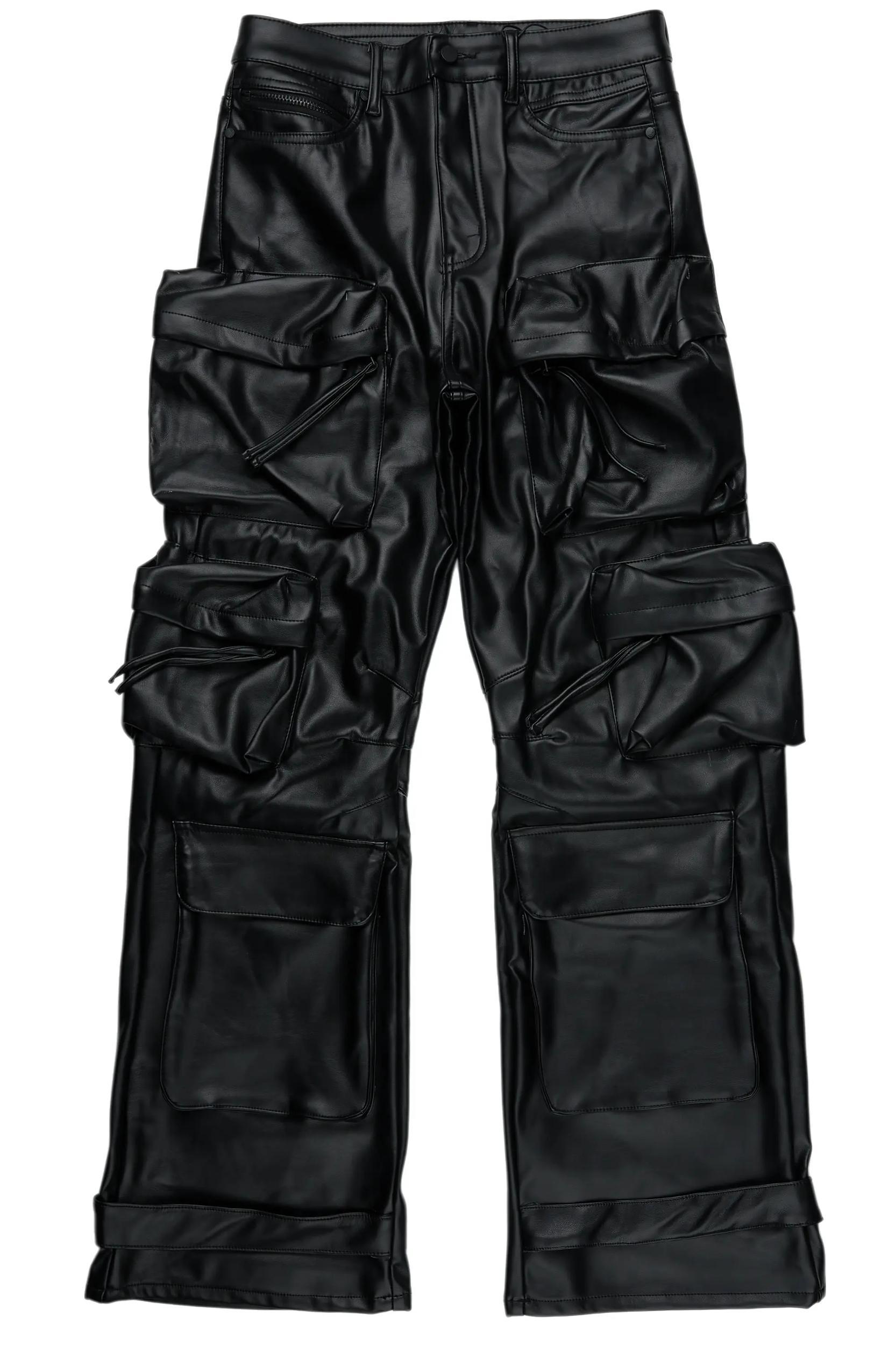 Lenz Black PU Stacked Leather Jean Male Product Image