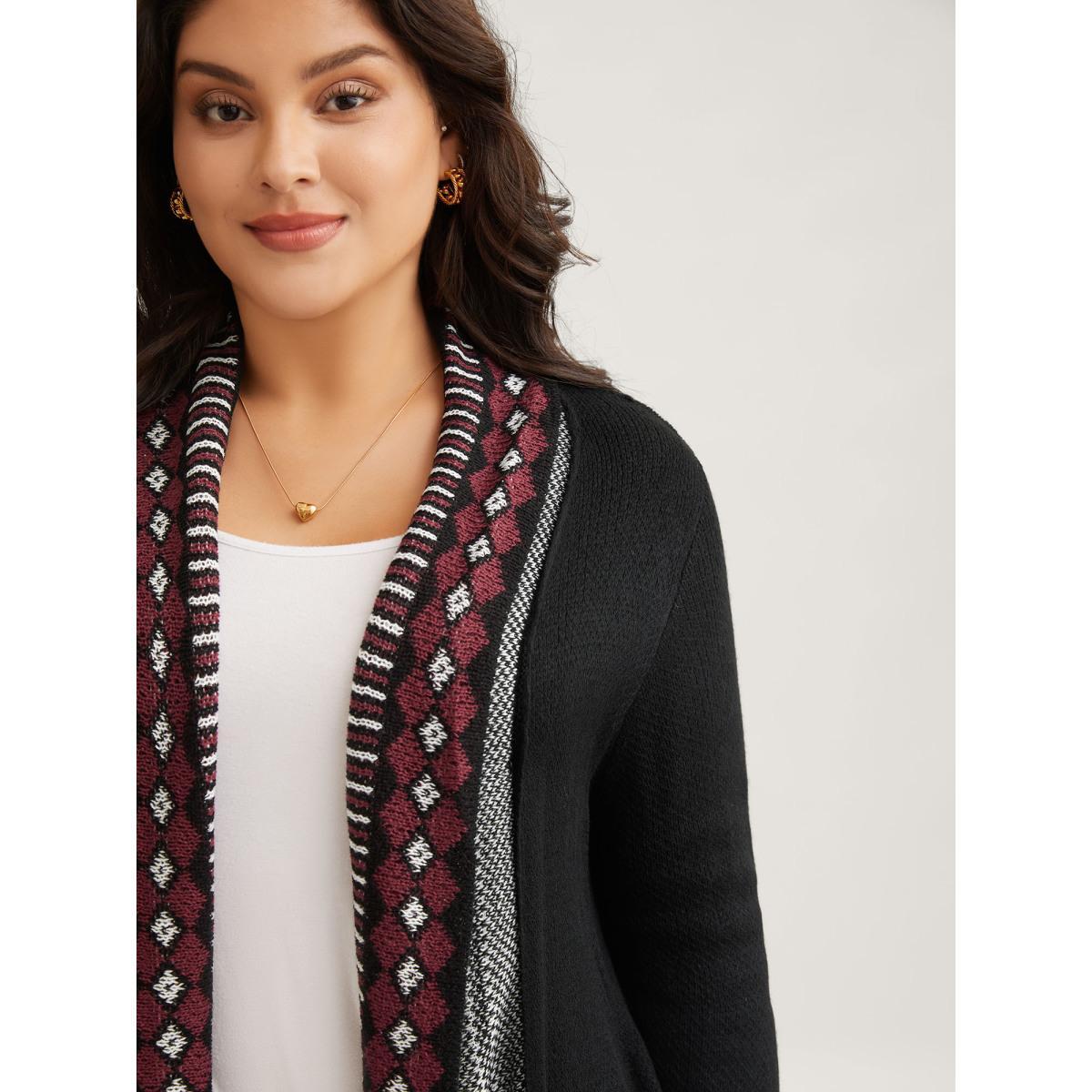 Plus Size Bandana Print Fringe Trim Maxi Cardigan Burgundy Women Casual Long Sleeve Everyday Cardigans BloomChic 10/M Product Image