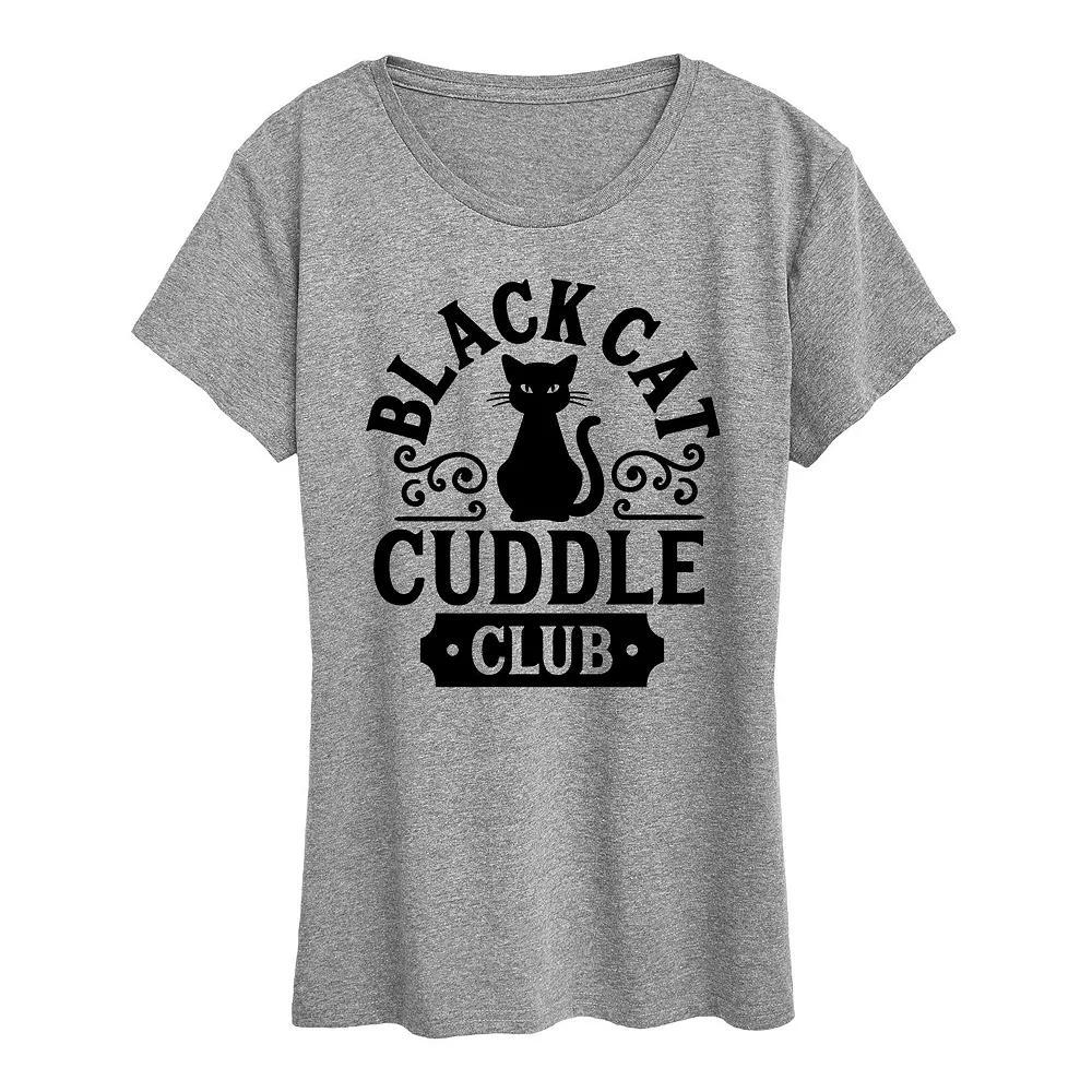 Women's Black Cat Cuddle Club Halloween Tee, Girl's, Size: Small, Gray Product Image
