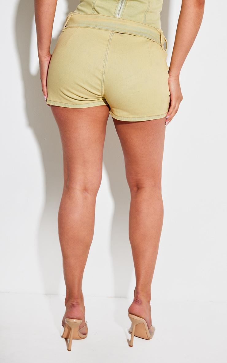Shape Washed Green Denim Belt Detail Hot Pants Product Image