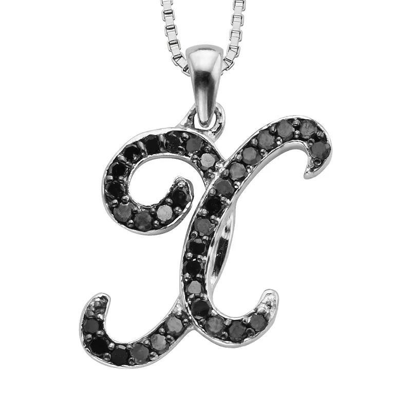Jewelexcess Sterling Silver 1/4-ct. T.W. Black Diamond Initial Pendant, Women's, Size: 18", Q Product Image