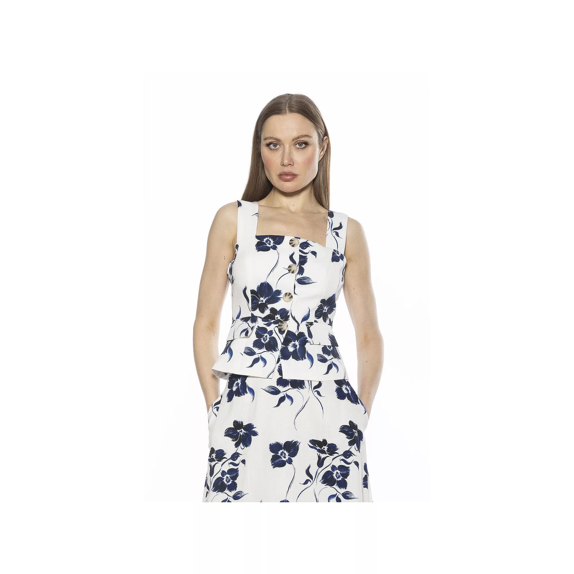 Women's ALEXIA ADMOR Poelne Removable Strap Button Down Vest Top, Size: 8, Ivory Floral Product Image