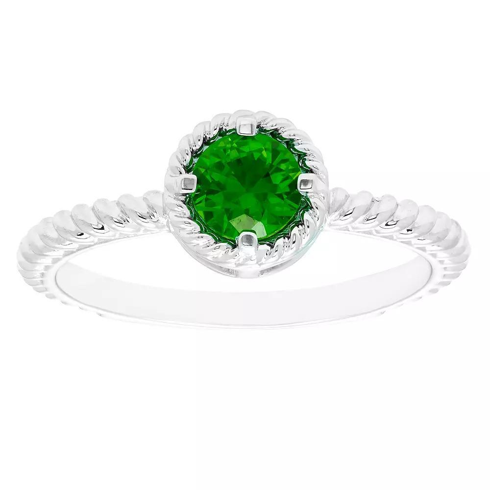 Boston Bay Diamonds Sterling Silver Lab-Grown Emerald Rope Halo Stacking Ring, Women's, Size: 5 Product Image