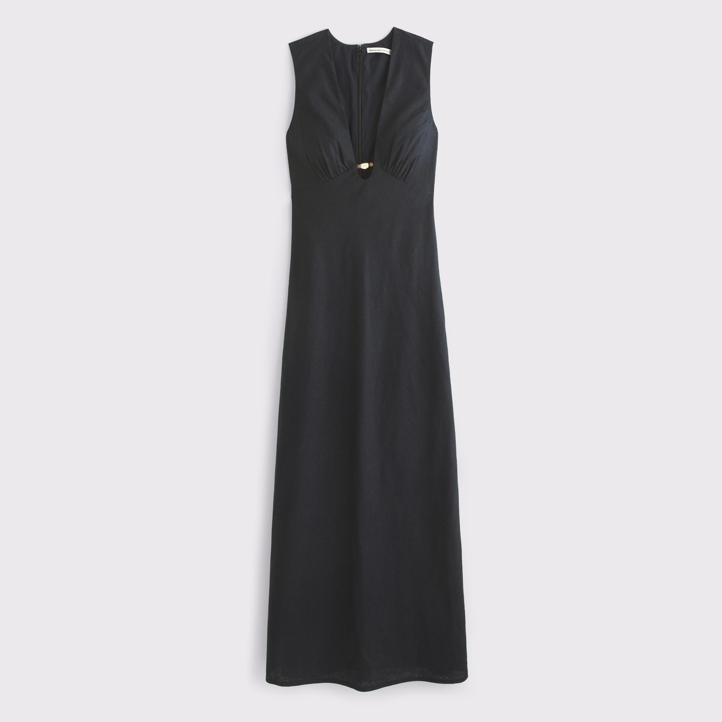 Beaded Plunge Linen-Blend Maxi Dress Product Image