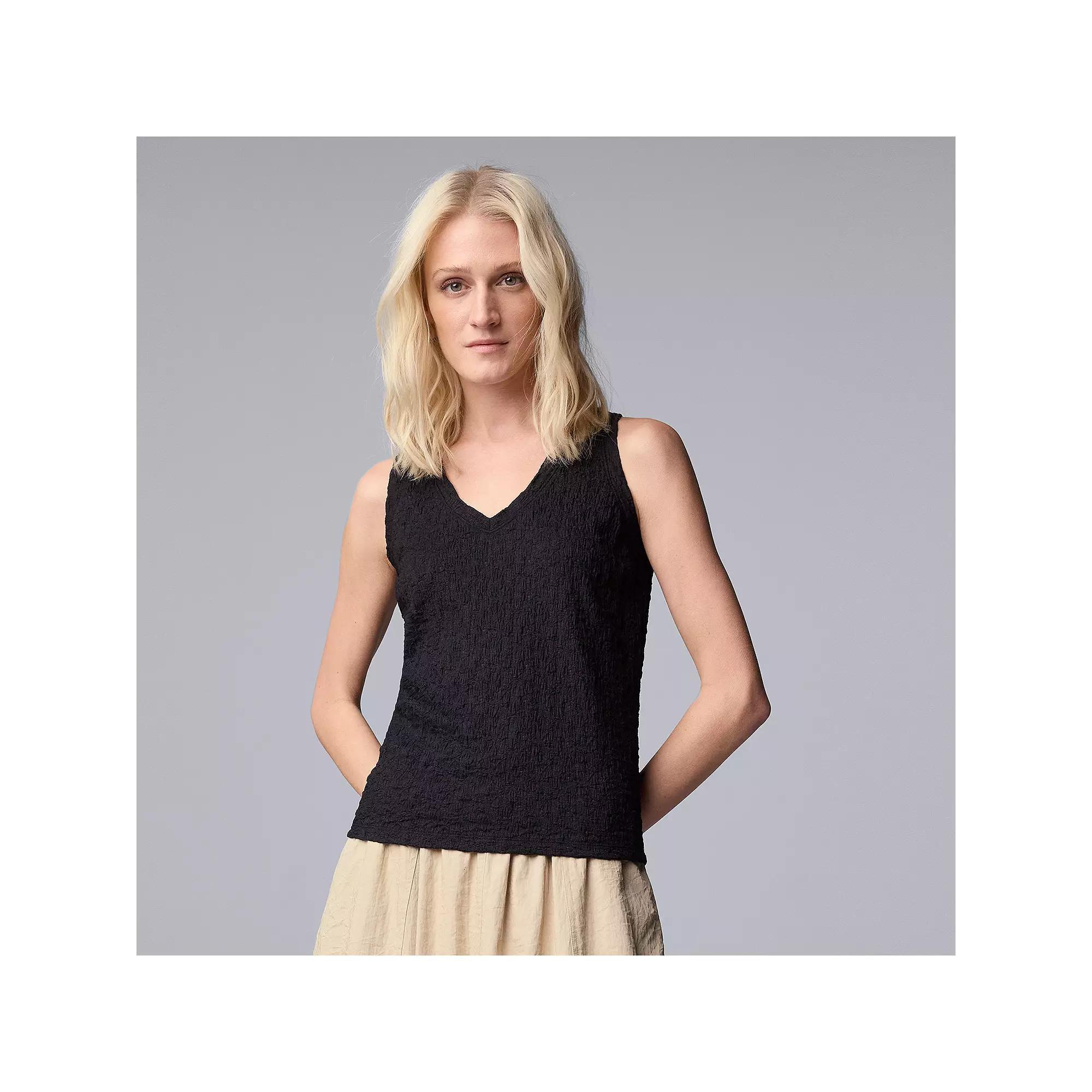 Women's Simply Vera Vera Wang V-Neck Pucker Tank Top, Size: XL, Black Product Image