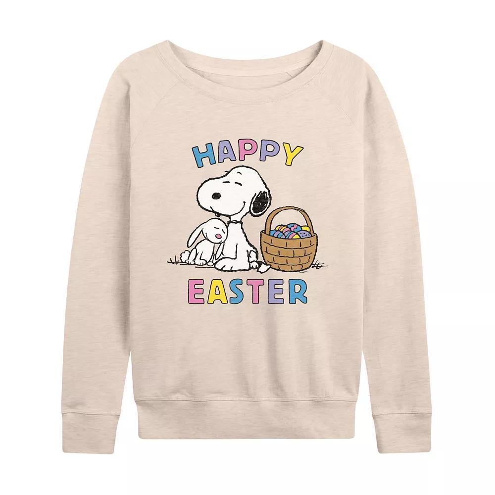 Women's Peanuts Snoopy And Bunny French Terry Long Sleeve Tee, Size: XL, Beige Product Image