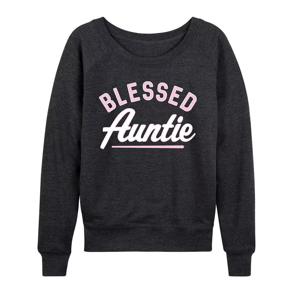 Womens Blessed Auntie French Terry Long Sleeve Tee, Girls Heather Grey Product Image