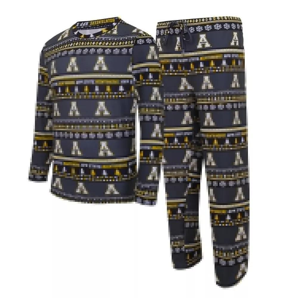 Men's Concepts Sport Black Appalachian State Mountaineers Swivel Long Sleeve T-Shirt & Pants Sleep Set, Size: Medium, App Black Product Image