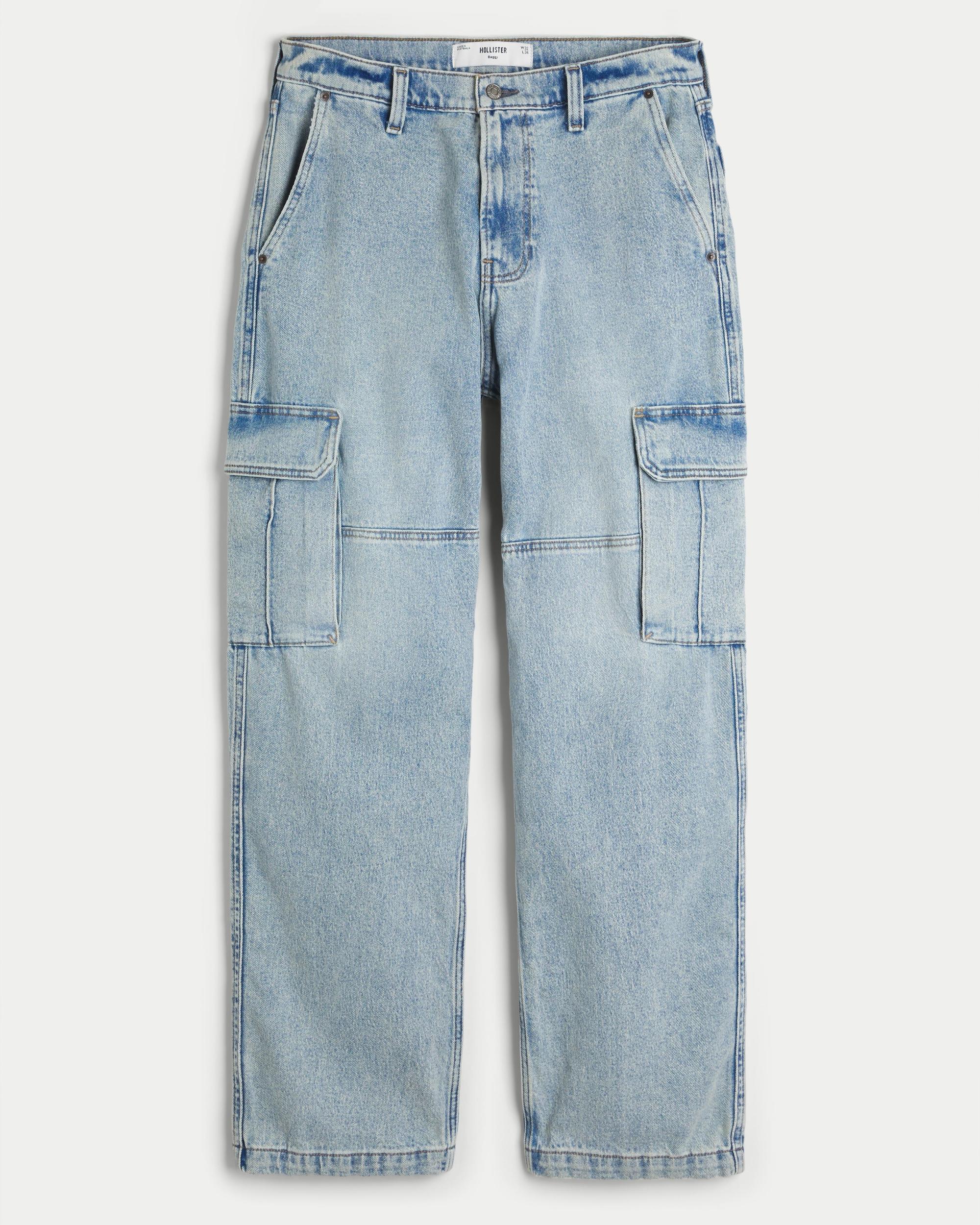 Light Wash Baggy Cargo Jeans Product Image