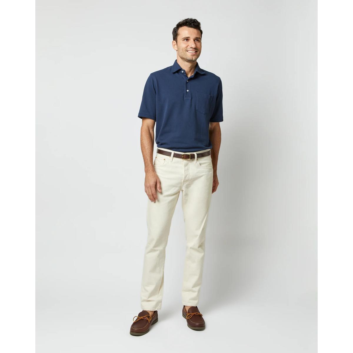 Short-Sleeved Polo Navy Pima Pique Product Image