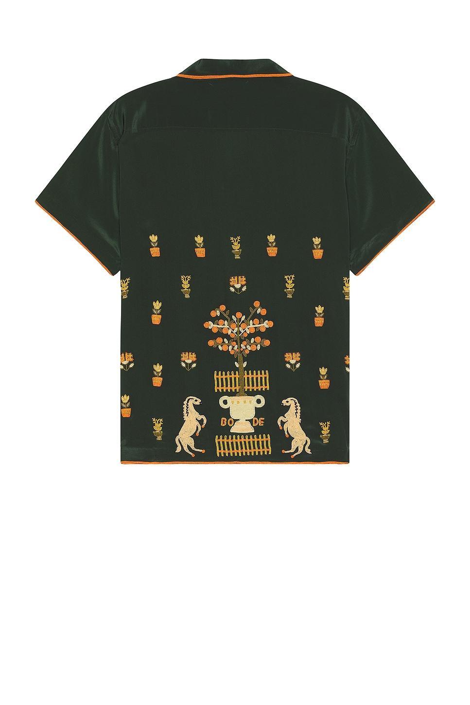 BODE Beaded Paddock Sampler Short Sleeve Silk Button-up Shirt In Green Product Image
