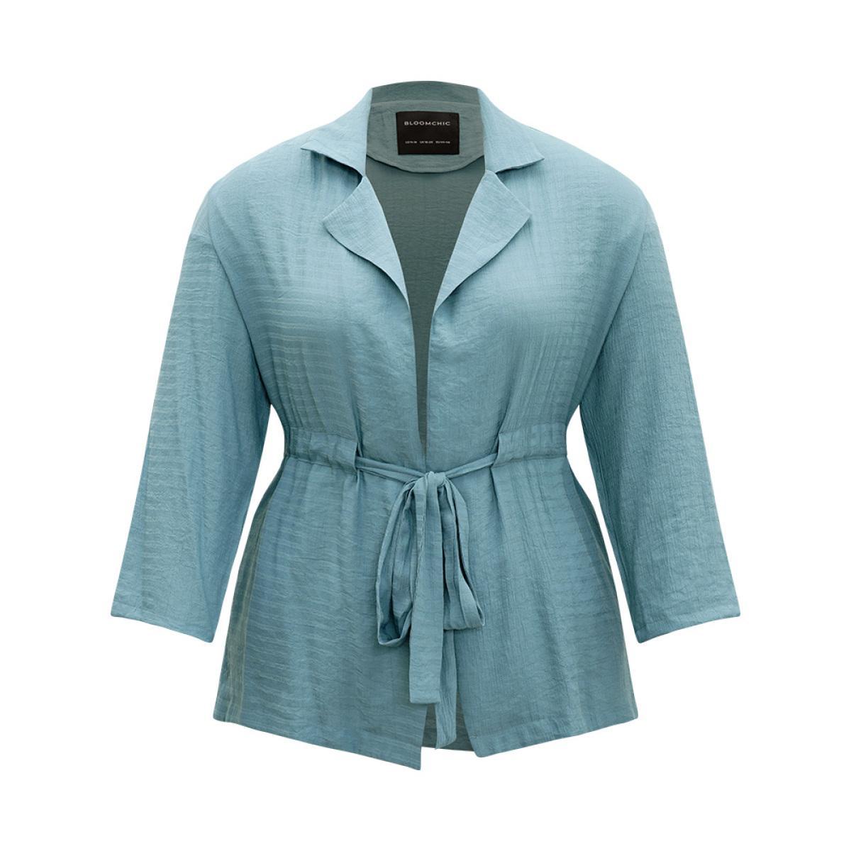Plus Size Plain Suit Collar Drawstring Ties Kimono Women Cerulean At the Office Drawstring Belt Work Kimonos BloomChic 12/L Product Image