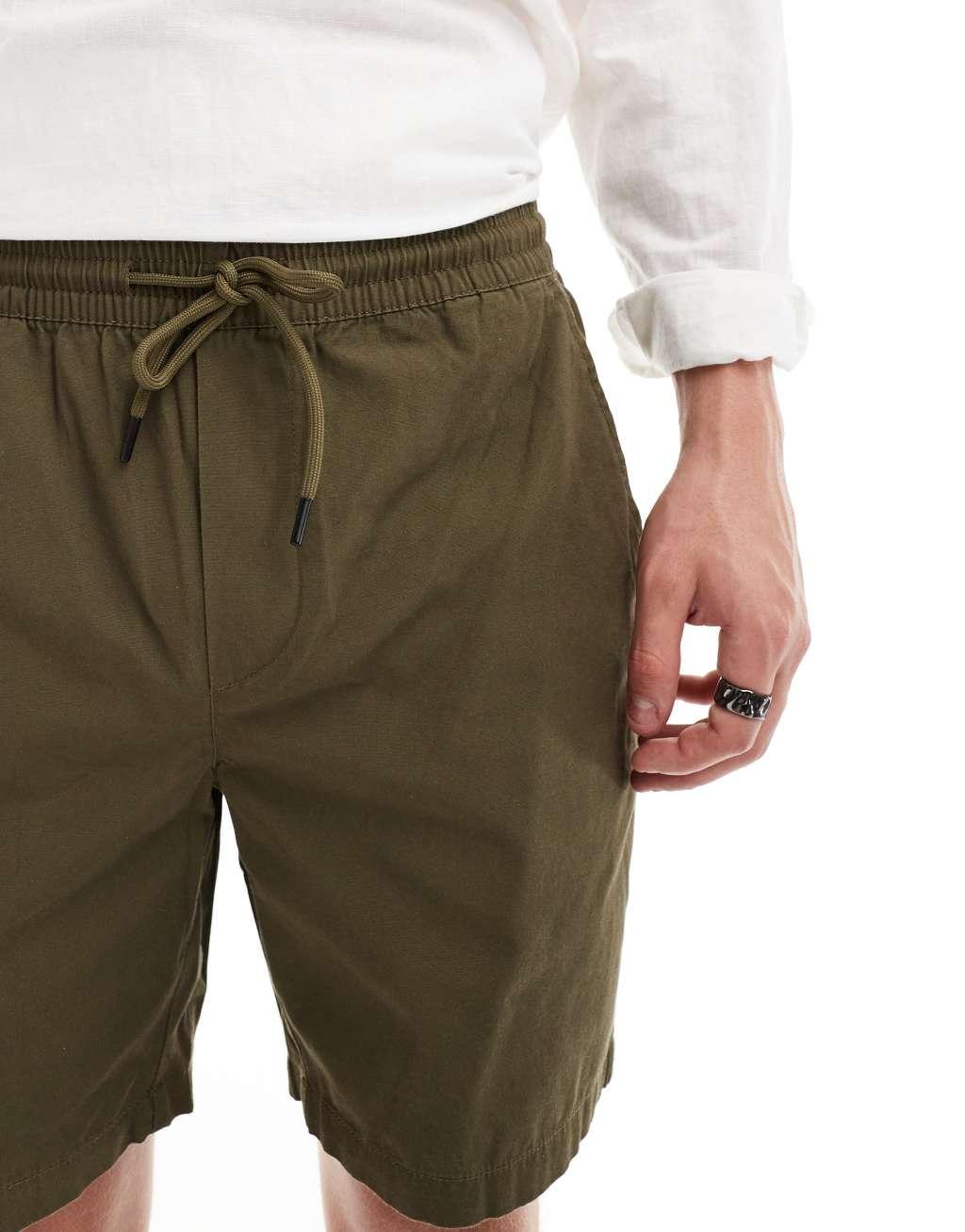 Only & Sons pull on twill short in green Product Image