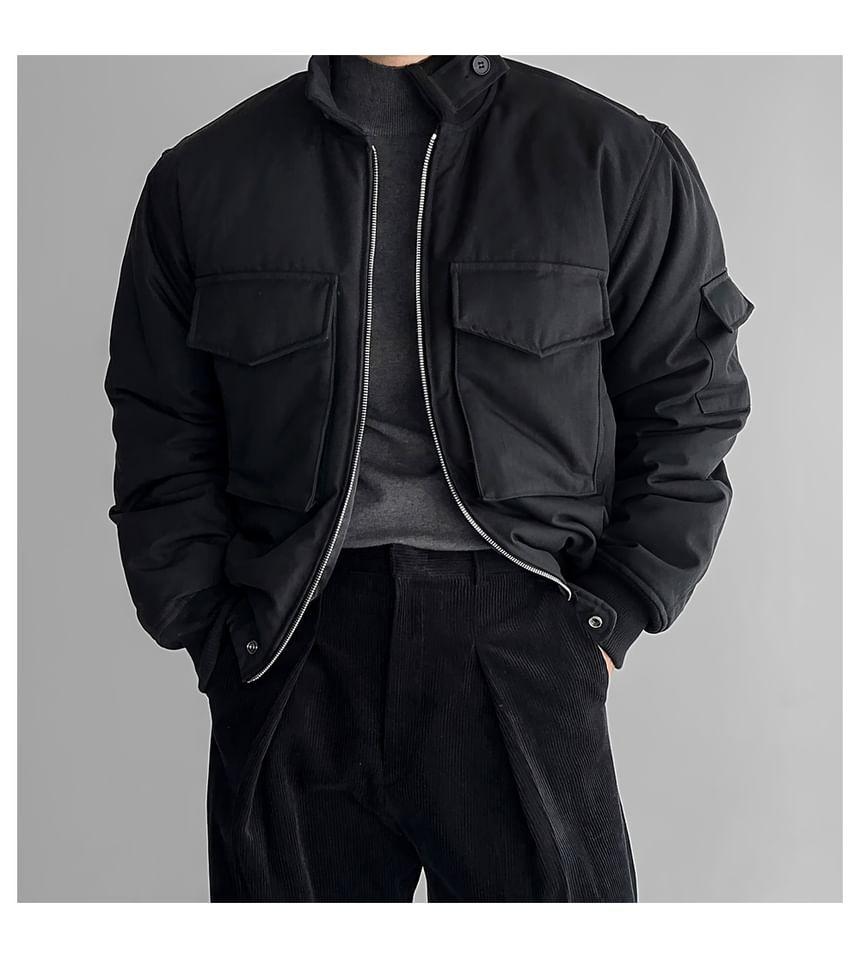 Stand Collar Plain Zip Up Puffer Jacket Product Image