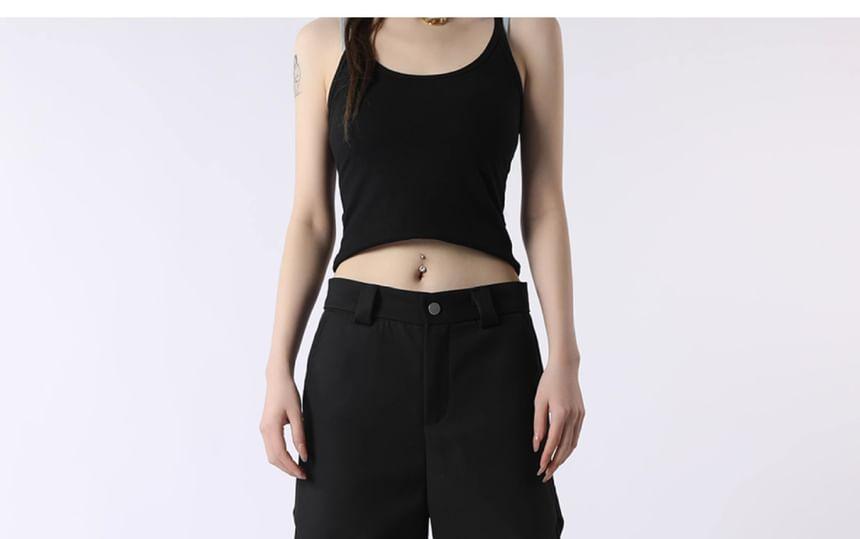 High Waist Plain Wide Leg Cargo Pants Product Image