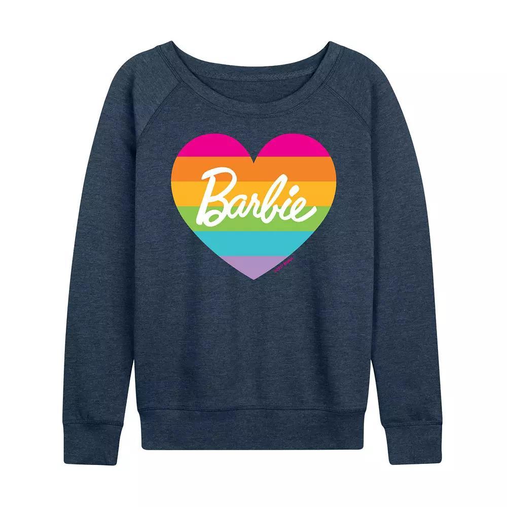 Womens Barbie Pride Rainbow Heart French Terry Long Sleeve Tee, Girls Grey Indigo Product Image