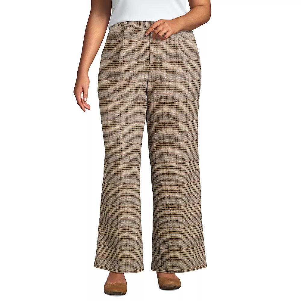 Plus Size Lands' End Brushed Flannel High-Rise Pleated Wide Leg Pants, Women's, Size: 16 W, Coriander Glen Plaid Product Image